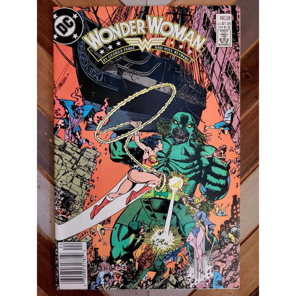 Wonder Woman #24 Newsstand (1988) Phobos/Hermes "Combat Zone" George Perez (6.0)